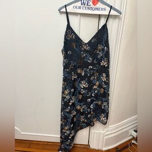 Lulu's Dress with Blue and Brown Floral Embroidery